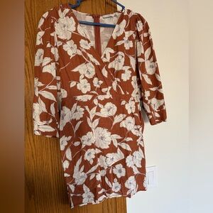 Lush Rust Floral Long Sleeve Dress